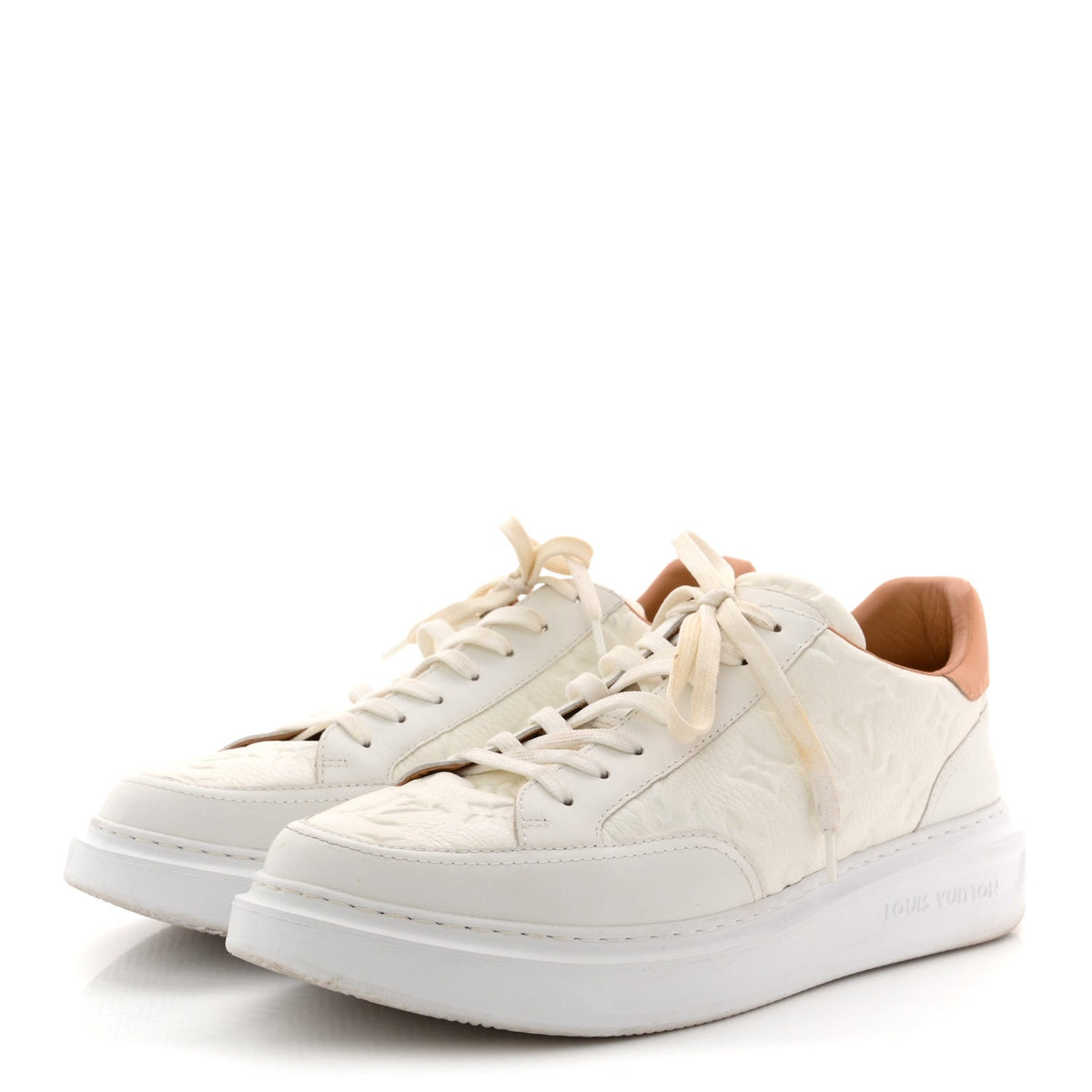 Grained Calfskin Embossed Monogram Mens Beverly Hills Sneakers 8.5 White
