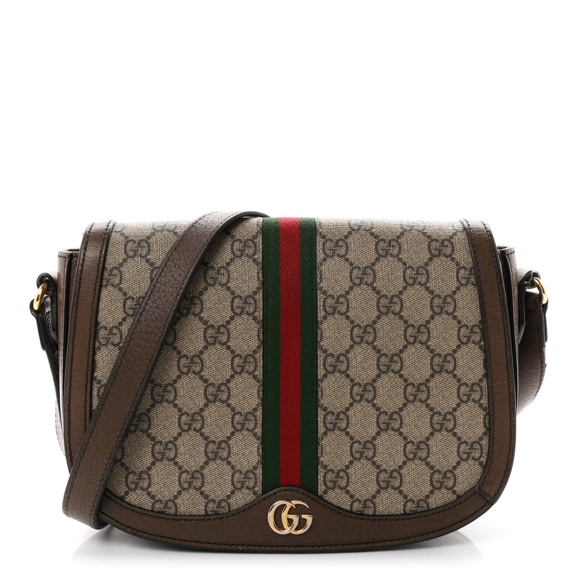 GG Supreme Monogram Web Small Ophidia Flap Messenger Bag Brown