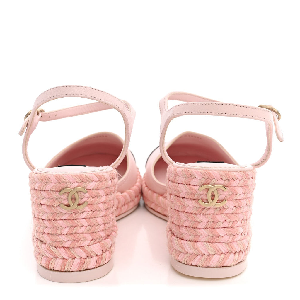Lambskin Grosgrain CC Espadrilles Wedges 38 Pink Black