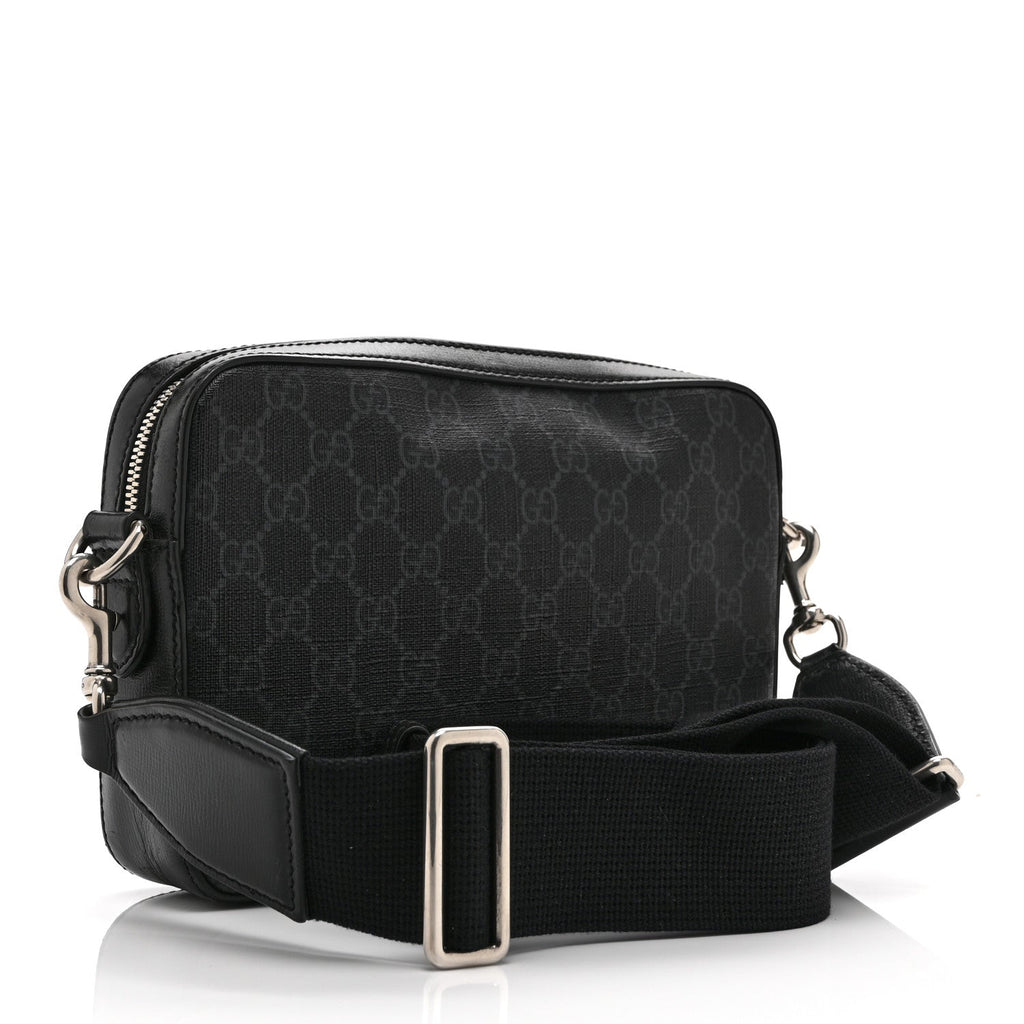 GG Supreme Monogram Azalea Calfskin Retro Interlocking G Wristlet Shoulder Bag Black
