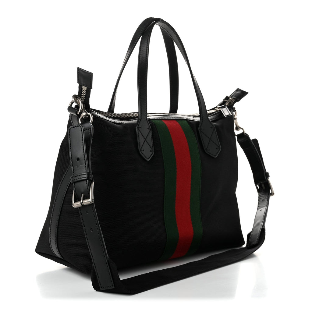 Techno Canvas Web Top Handle Shoulder Bag Black