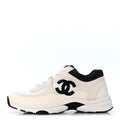 Mesh Suede Calfskin Grained Calfskin Womens CC Sneakers 37.5 White Black