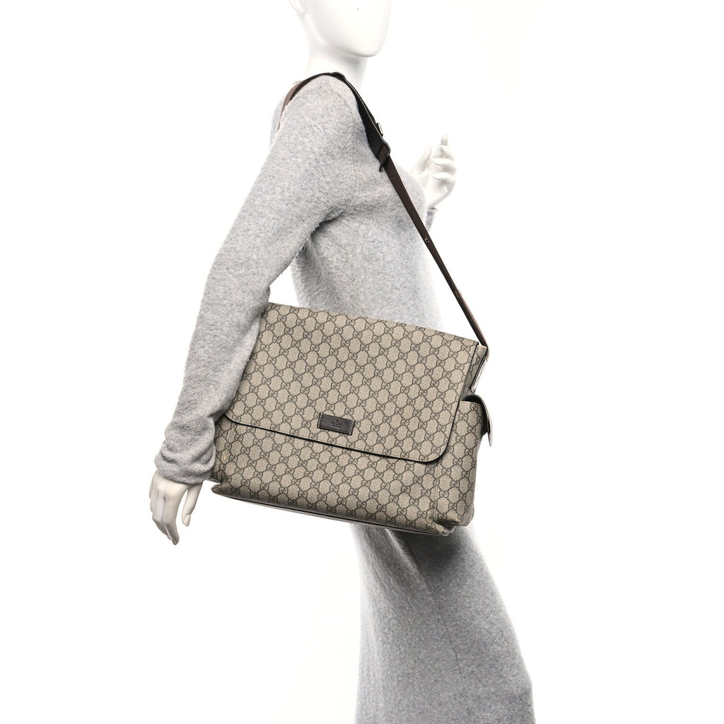 GG Plus Monogram Messenger Diaper Bag Dark Brown