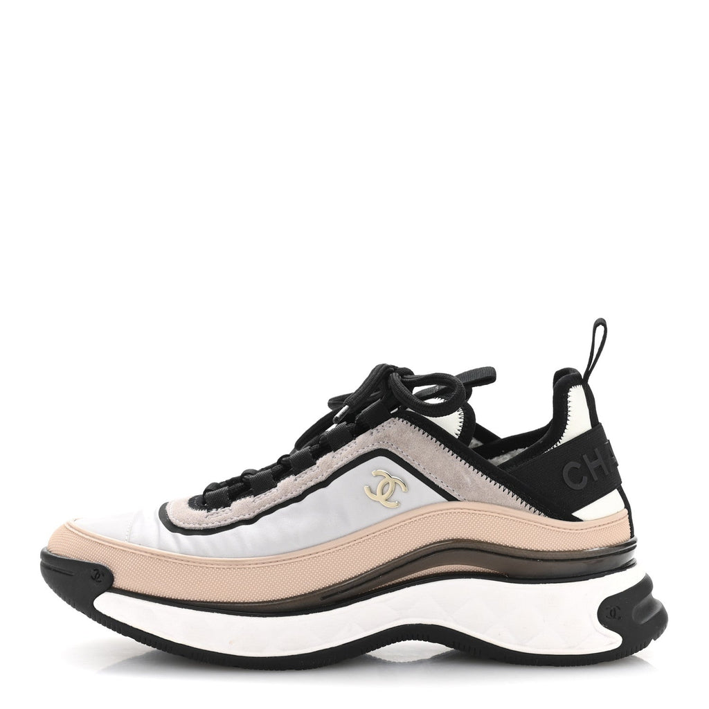 Suede Calfskin Mixed Fibers CC Sneakers 39 Pink Grey