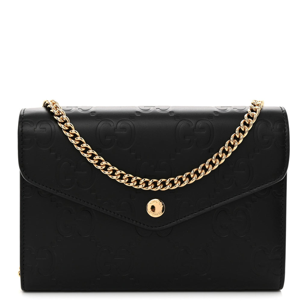 Calfskin GG Debossed Chain Wallet Black
