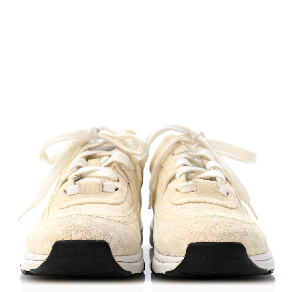 Nylon Suede Calfskin Printed CC Sneakers 37 White