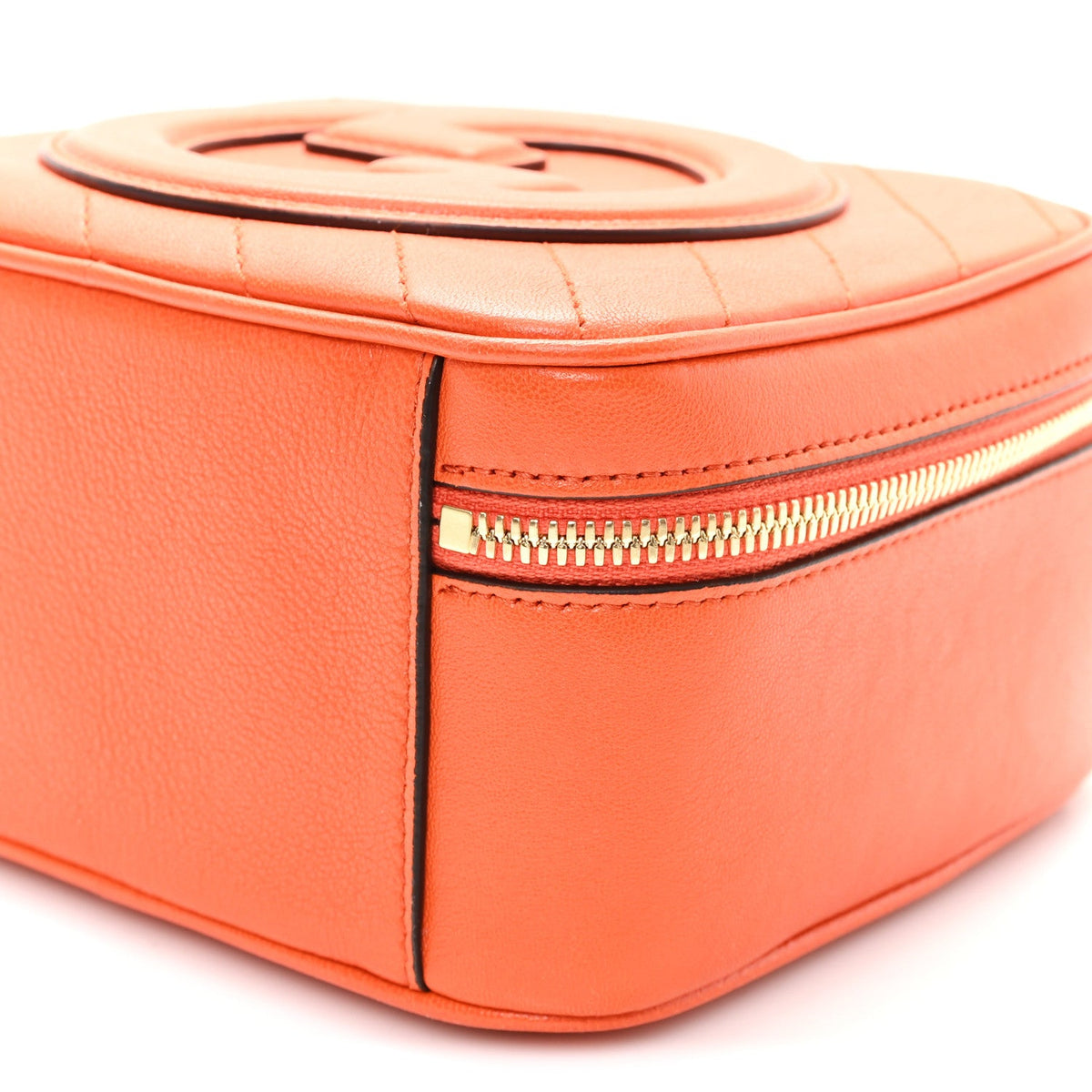 Sakai Be Green Calfskin Diagonal Stitched Blondie Top Handle Bag Orange
