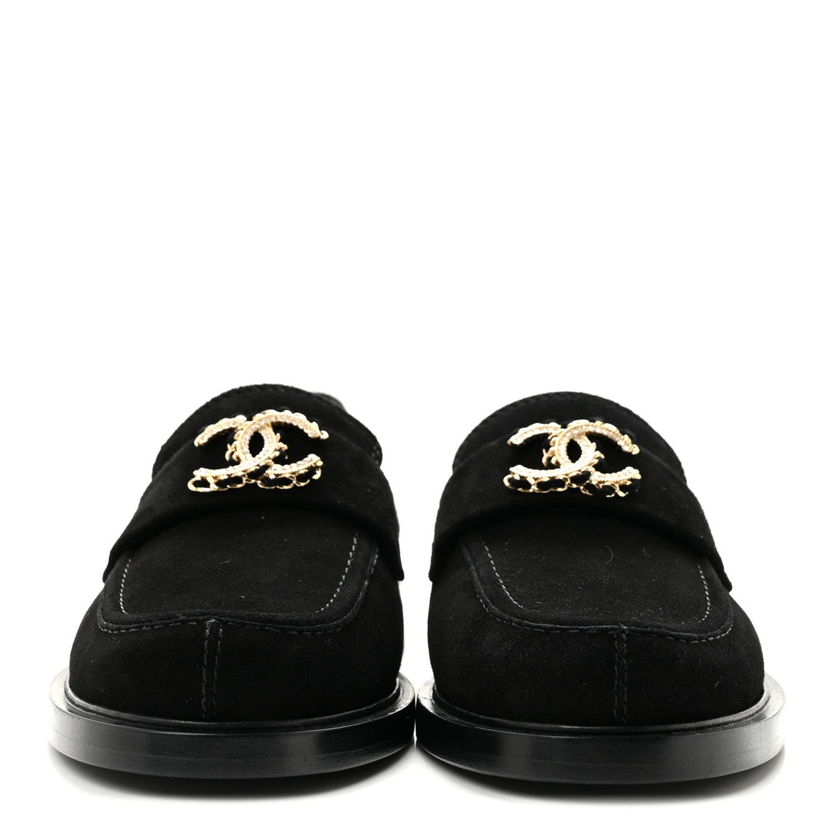Suede Kidskin Crystal CC Loafers 37 Black
