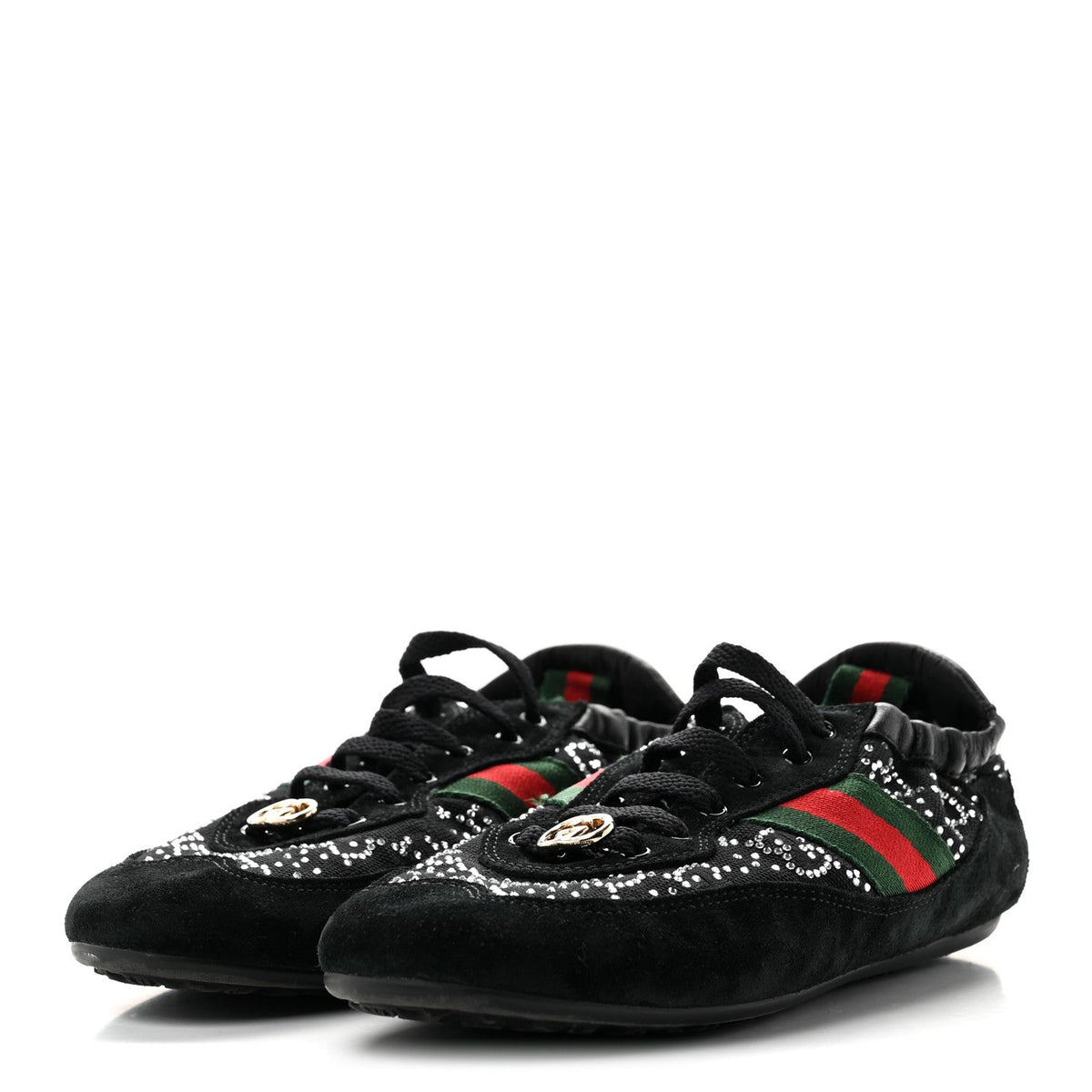 GG Suede Monogram Crystal Web Womens Sneakers 36 Black