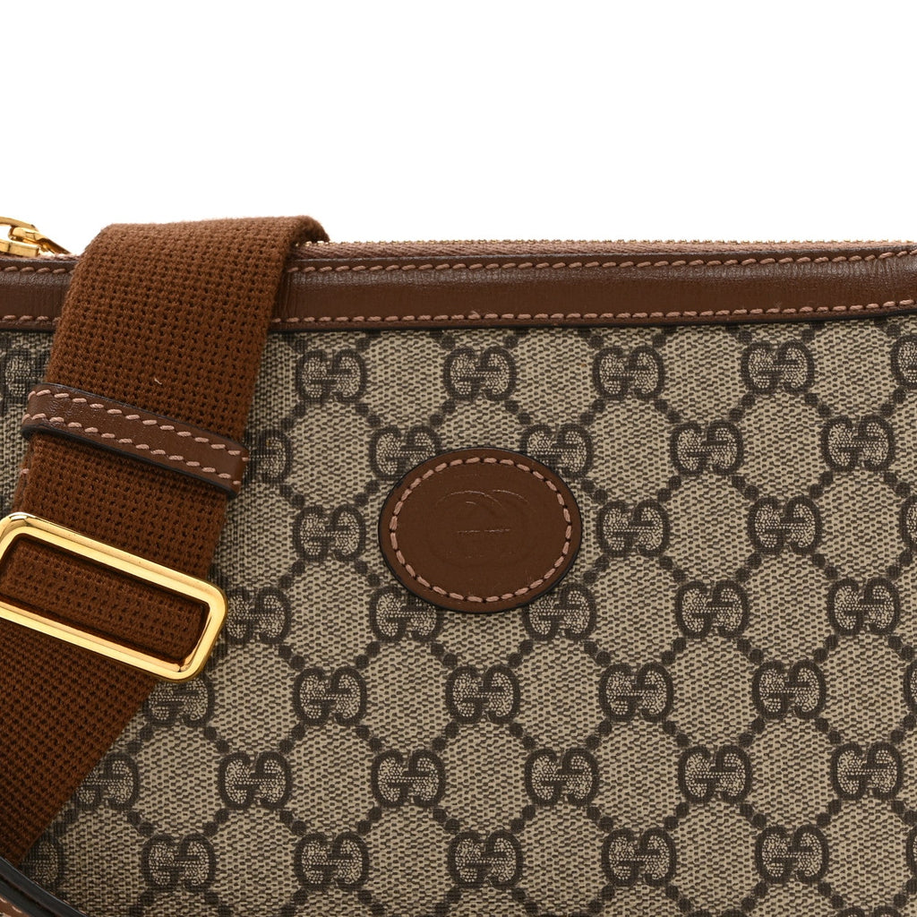GG Supreme Monogram Azalea Calfskin Small Retro Interlocking G Wristlet Messenger Bag Beige Ebony Brown Sugar
