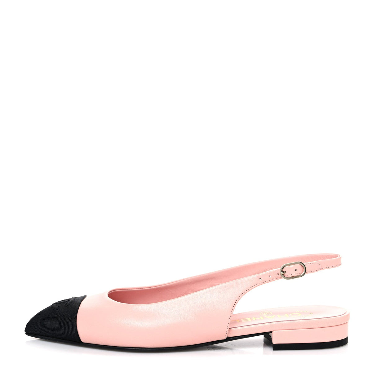 Goatskin Grosgrain Pointed Toe CC Slingback Flats 37 Pink Black