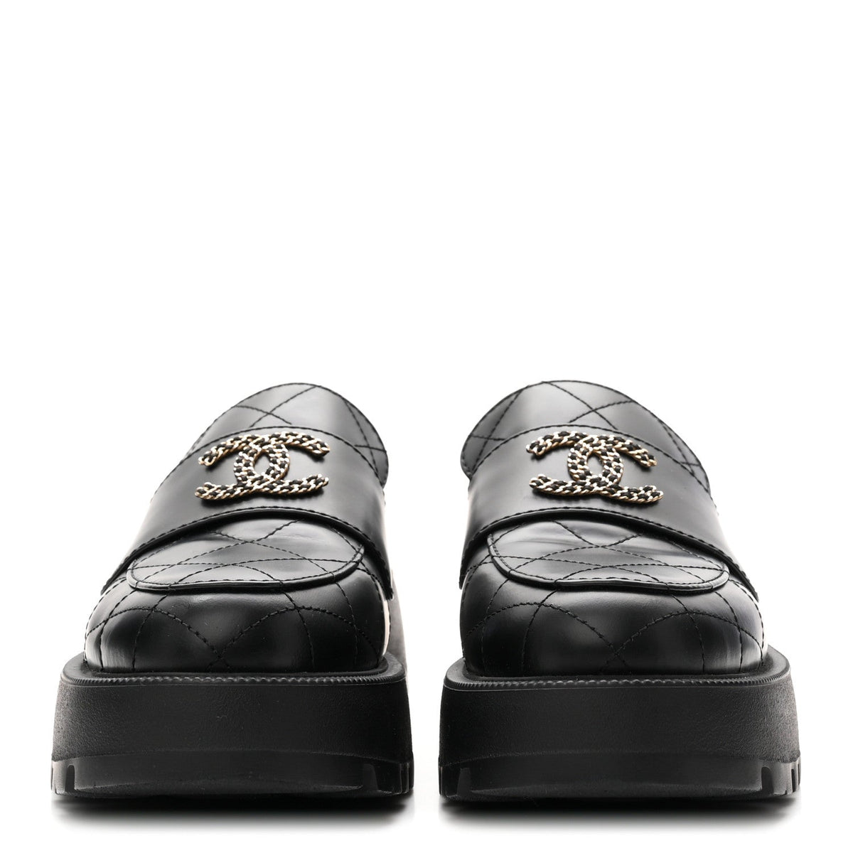 Calfskin Stitched CC Loafers 38.5 Black