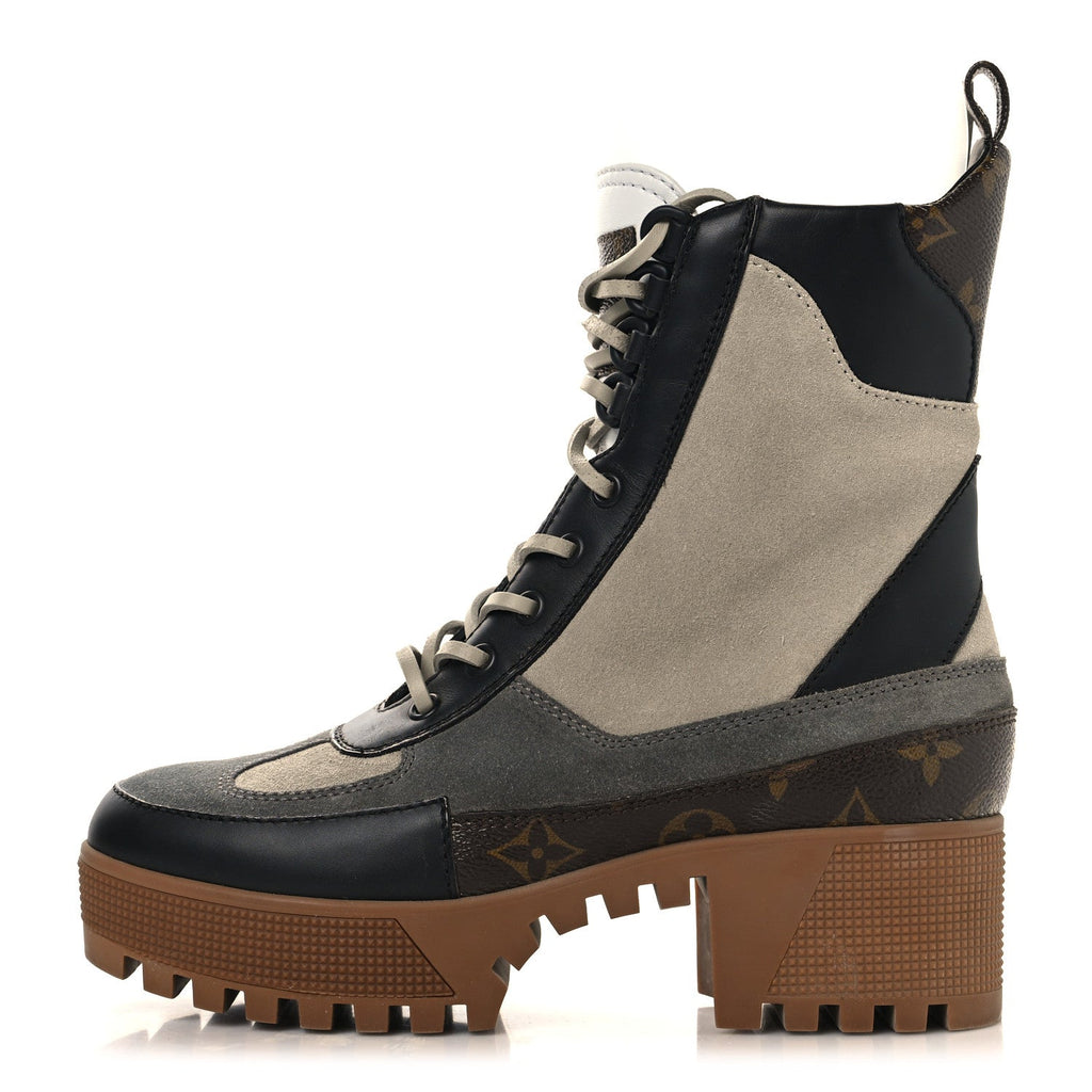 Suede Calfskin Monogram Laureate Platform Desert Boots 37 Grey