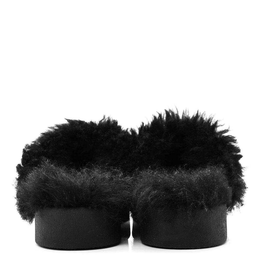 Suede Shearling CC Cap Toe Mules 36 Black