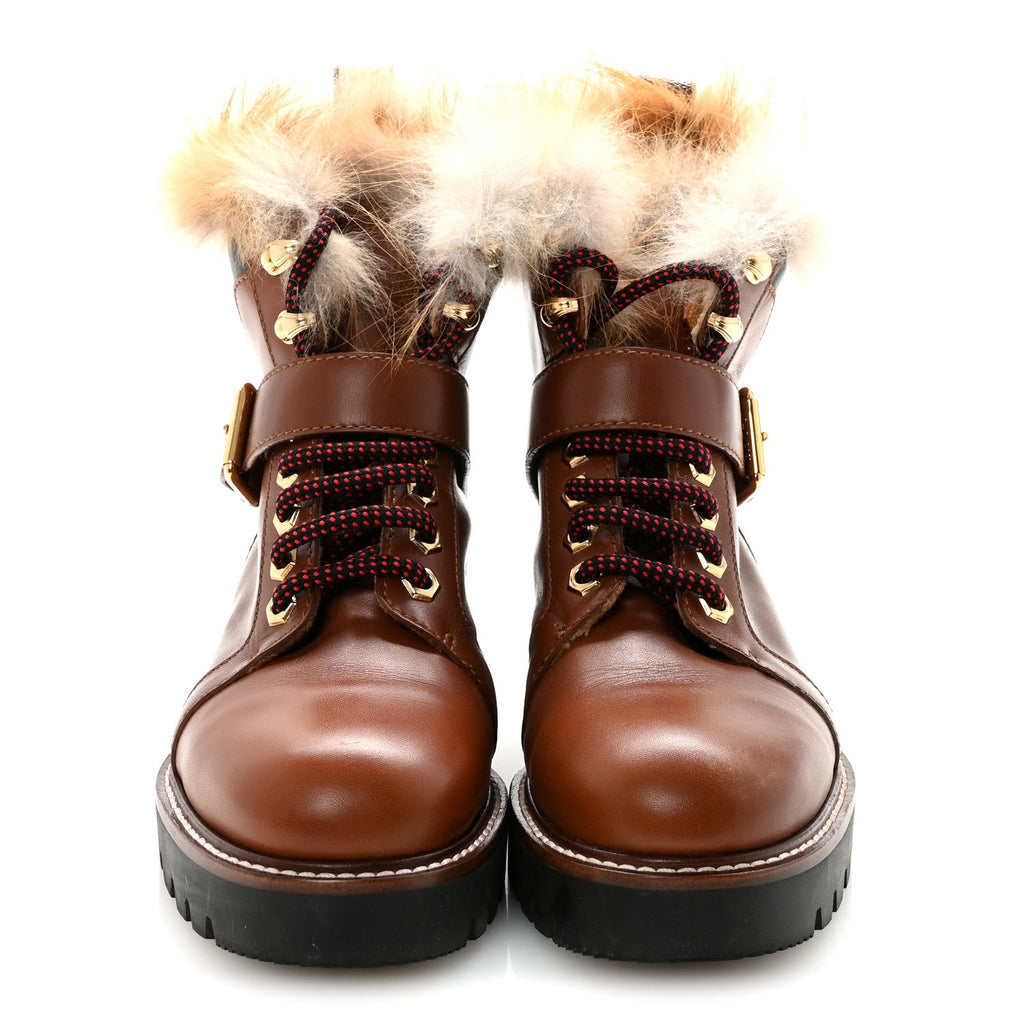 Calfskin Fur Territory Flat Ranger Combat Boots 37 Cognac