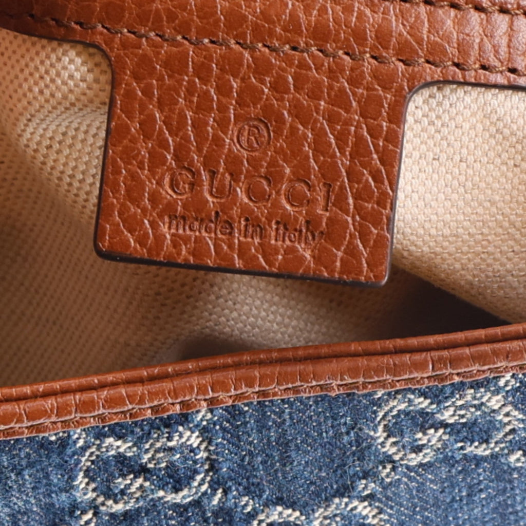 New Denim GG Monogram Calfskin Small Jackie 1961 Hobo Blue Tea Cuir
