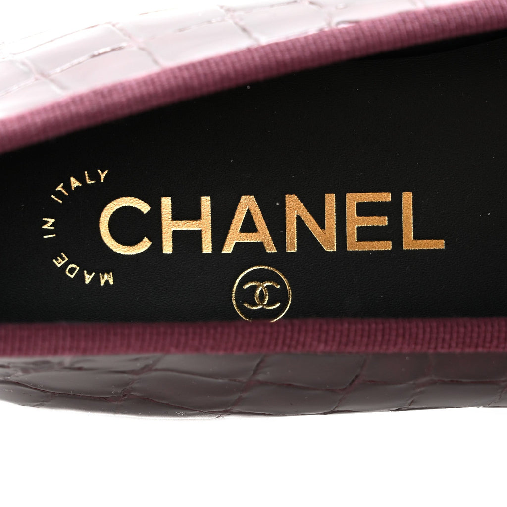 Patent Calfskin Crocodile Embossed Ballerina Flats 37 Dark Burgundy Black
