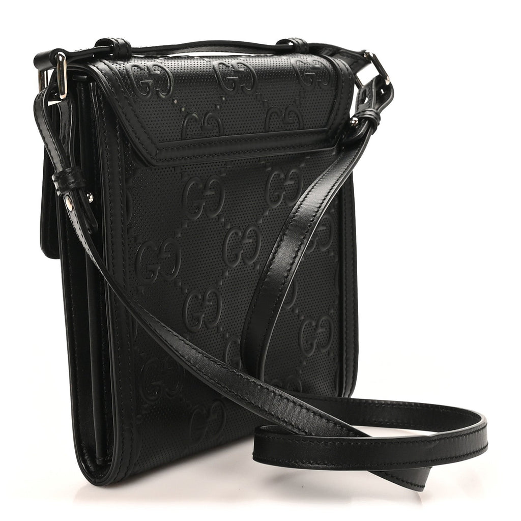 Calfskin GG Tennis Embossed Messenger Bag Black