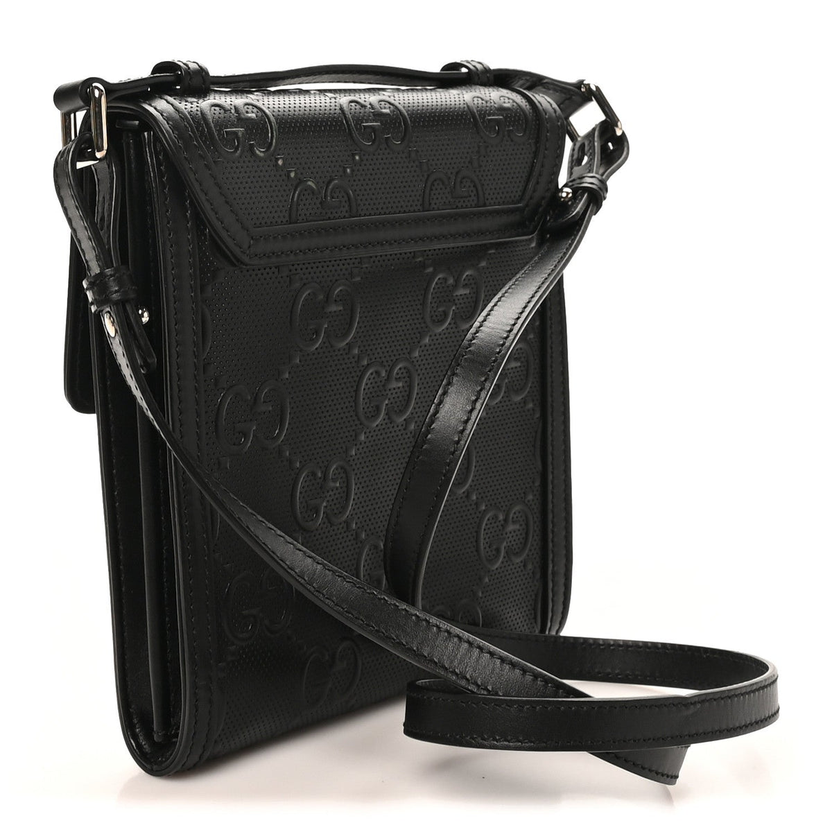 Calfskin GG Tennis Embossed Messenger Bag Black