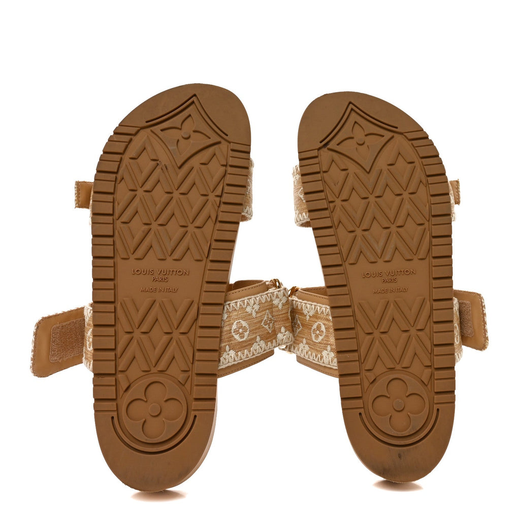 Raffia Monogram Bom Dia Flat Mule Sandals 39 Natural