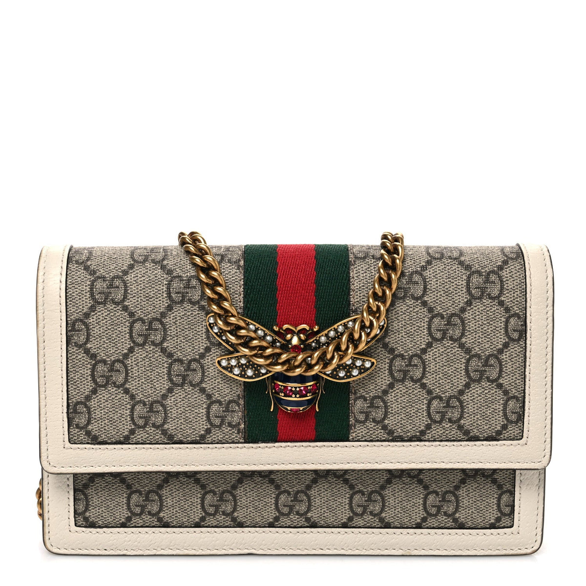 GG Supreme Monogram Web Queen Margaret Chain Wallet White