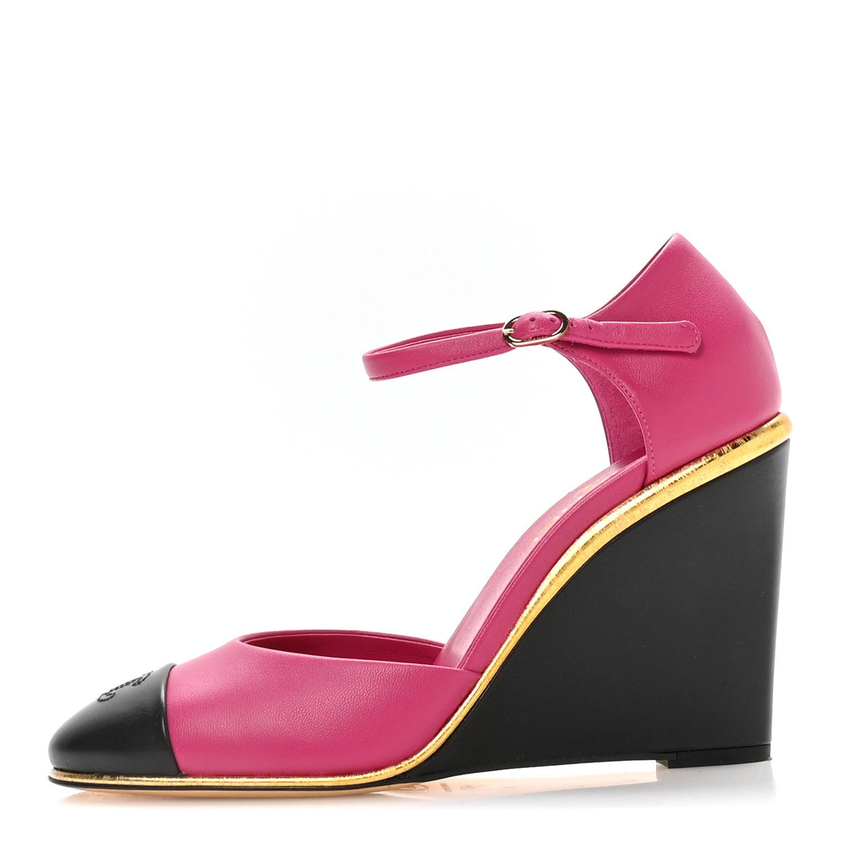 Lambskin Cap Toe Open Wedge Pumps 40 Fuchsia Black