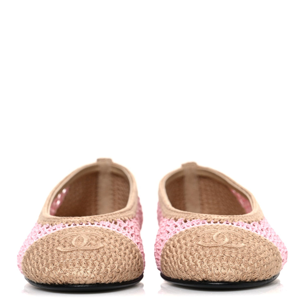 Raffia Cap Toe Ballerina Flats 37 Pink Beige