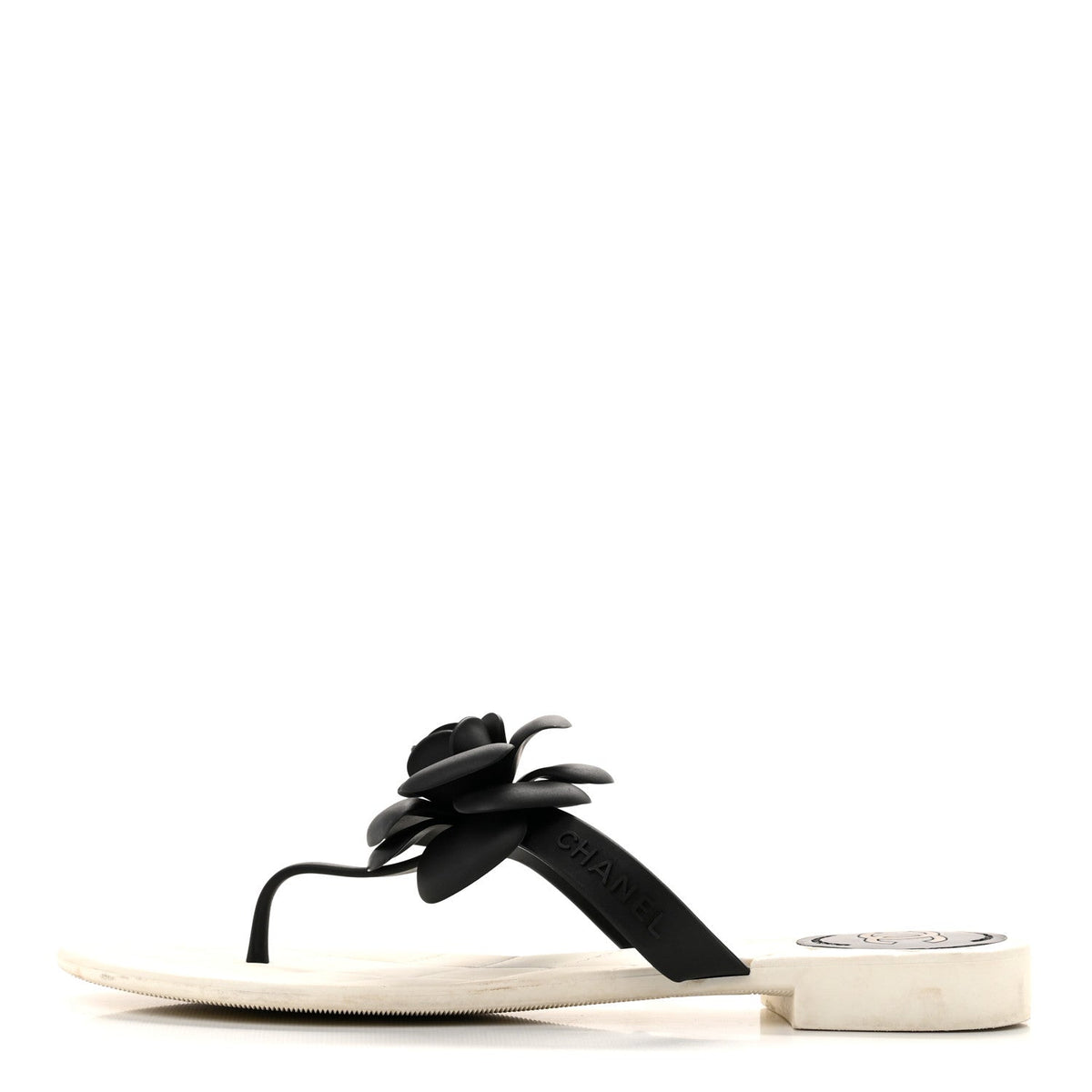 Jelly Quilted Camellia Thong Sandals 39 White Black