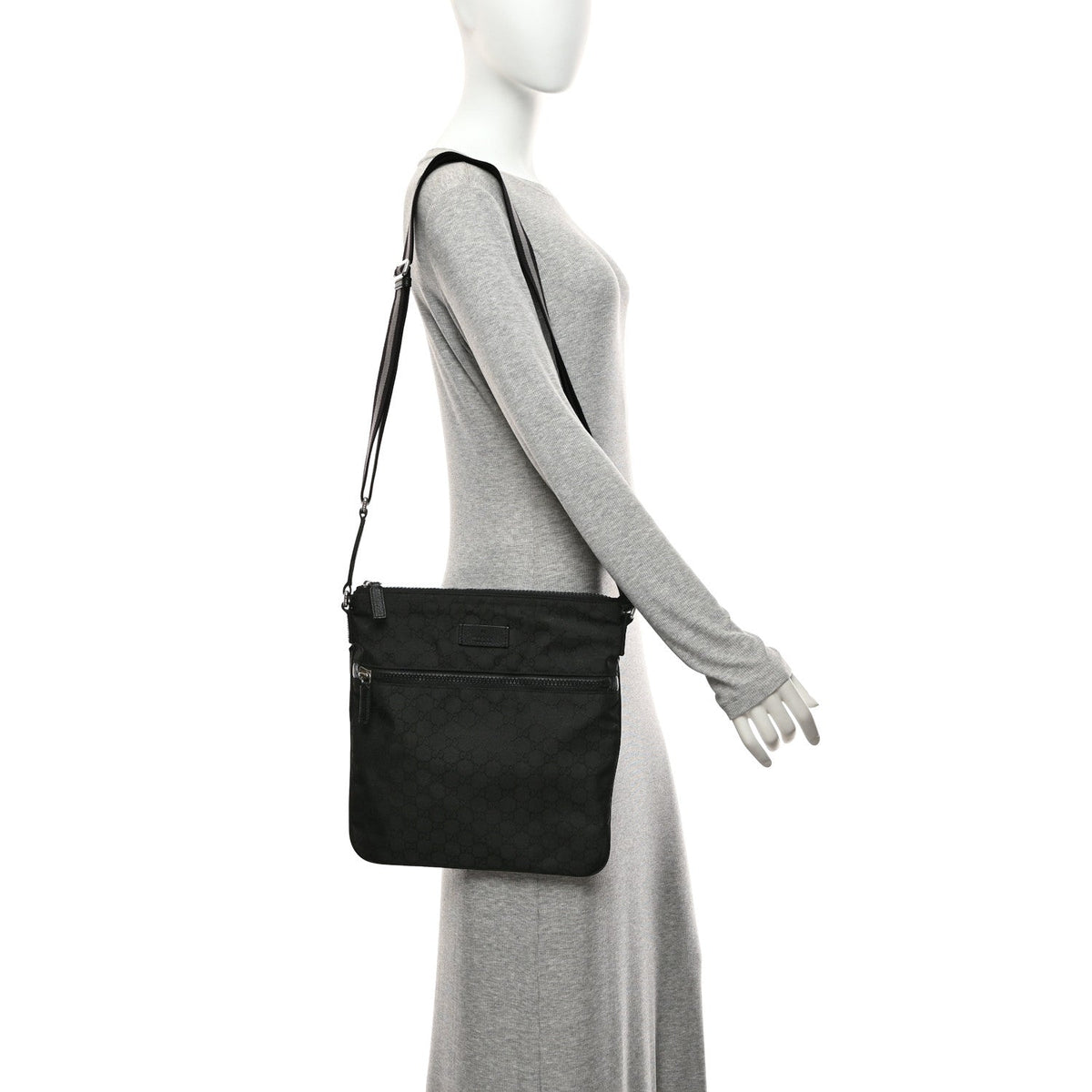 Nylon Monogram Medium Flat Messenger Bag Black