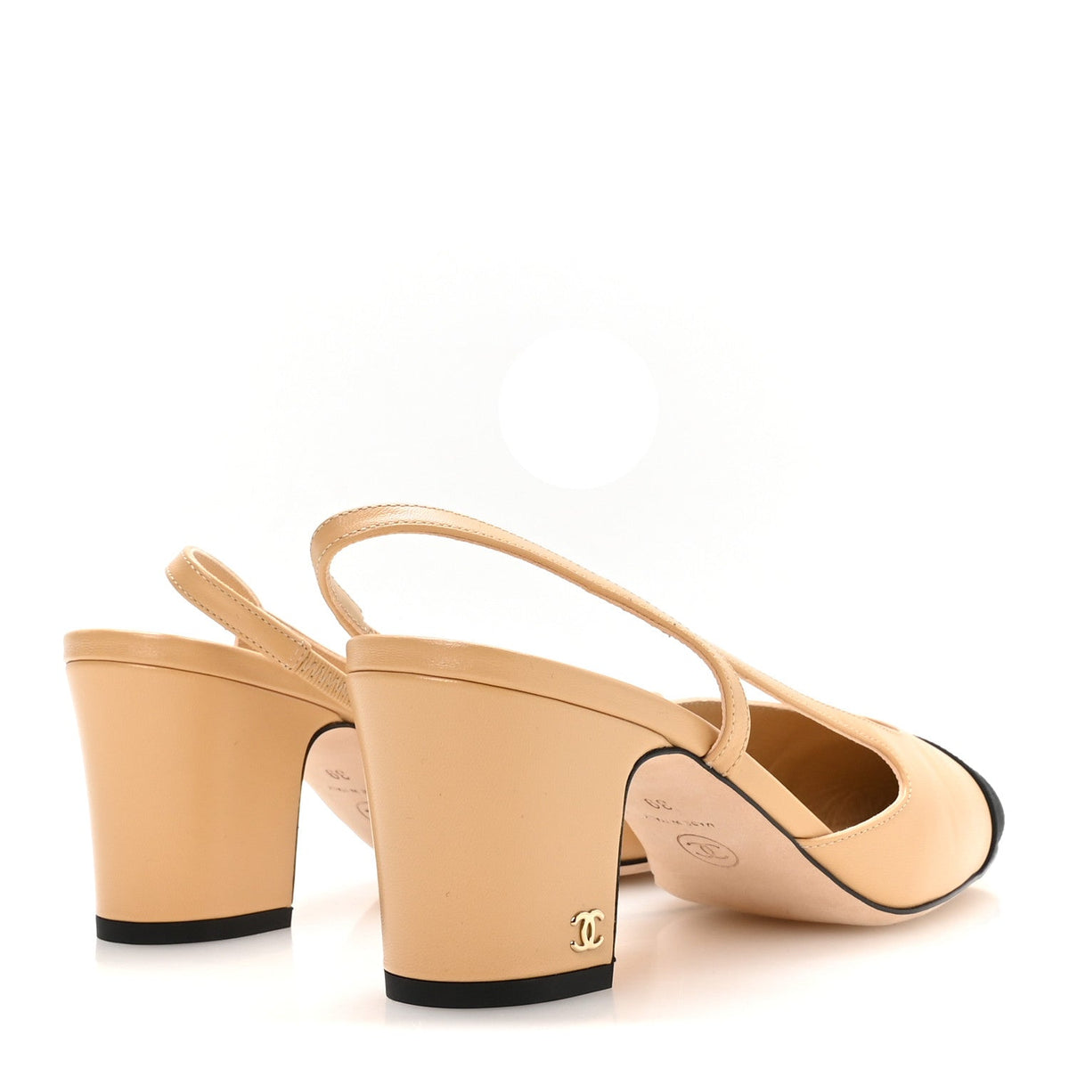 Goatskin Grosgrain Cap Toe CC Slingback Pumps 39 Beige Black