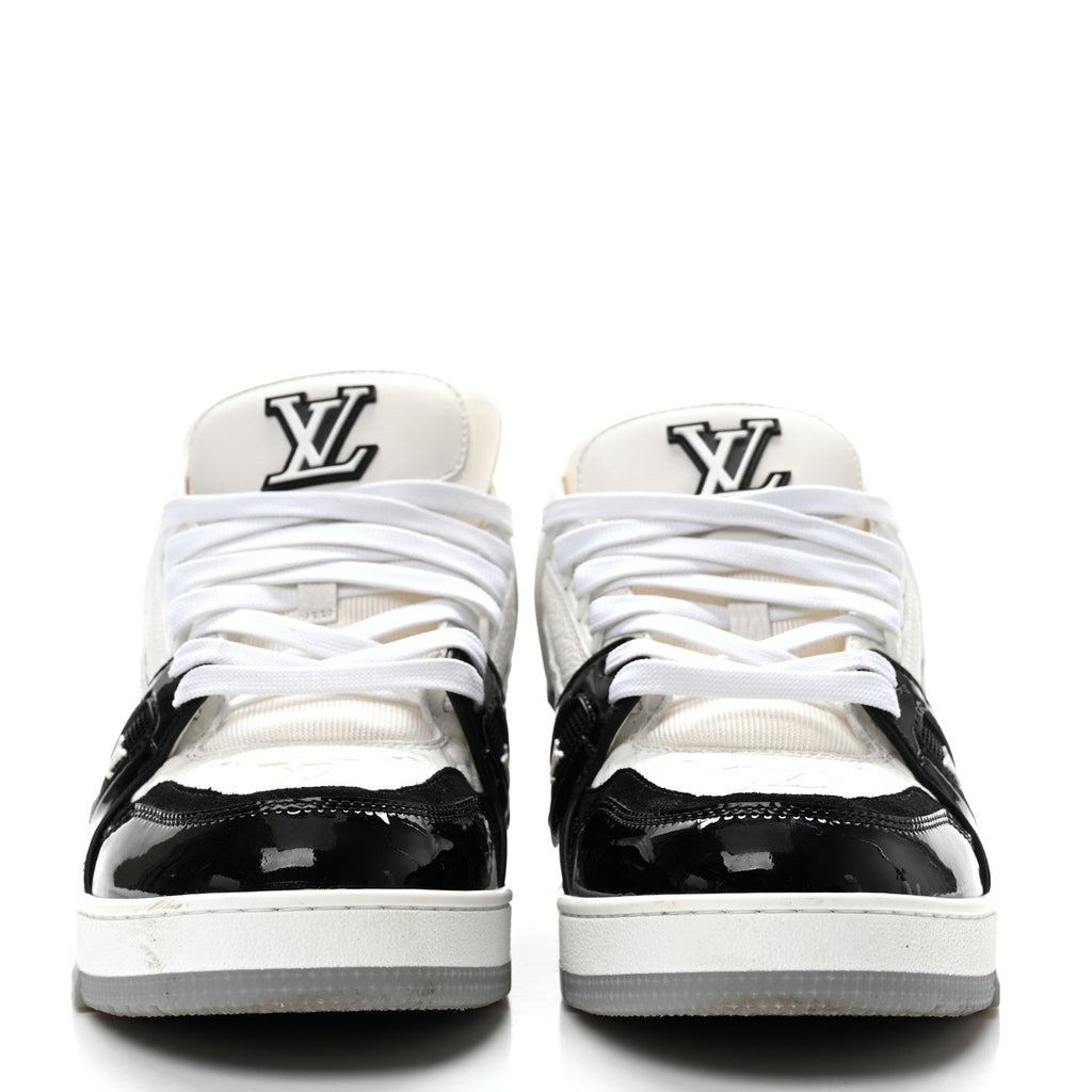 Calfskin Patent Mens LV Trainer Sneakers 9 White Black
