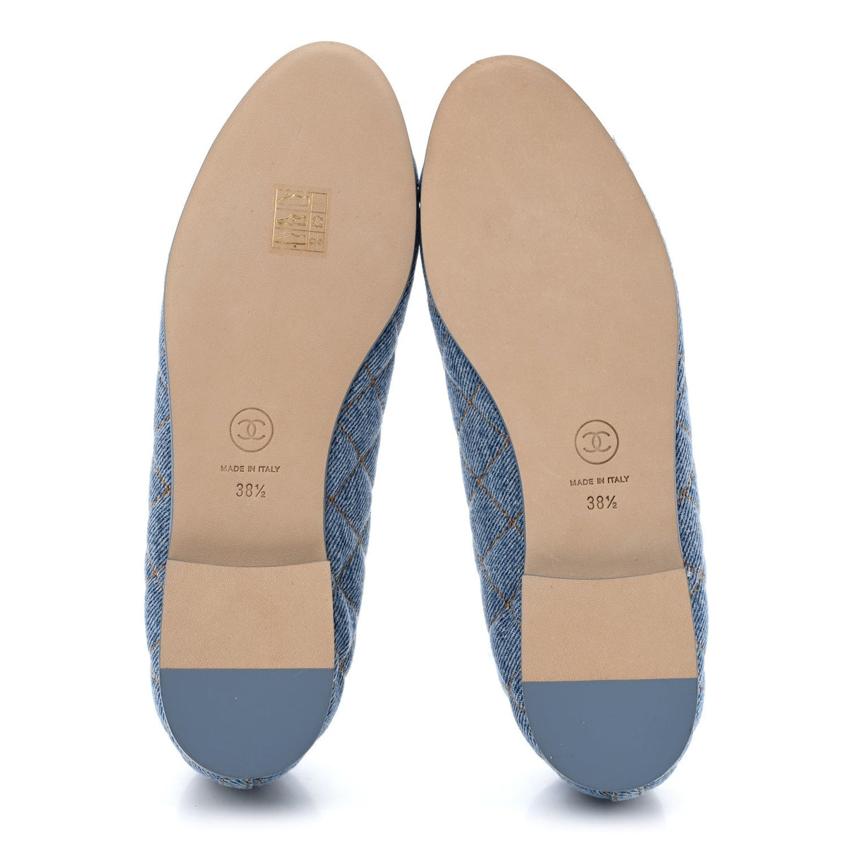 Denim Quilted CC Cap Toe Ballerina Flats 38.5 Light Blue