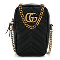 Calfskin Matelasse Mini GG Marmont Crossbody Bag Black