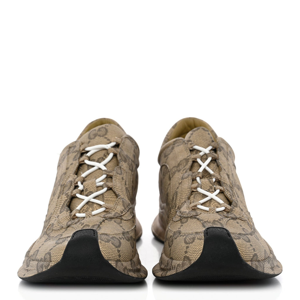 Ultralight Plume Calfskin Monogram Printed Mens Gucci Run Sneakers 11.5 Beige Ebony
