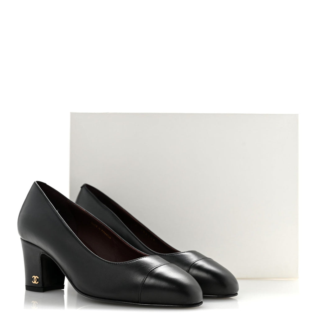 Lambskin Cap Toe CC Uniform Pumps 35 Black