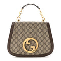 GG Supreme Monogram Textured Dollar Calfskin Web Medium Blondie Top Handle Shoulder Flap Bag Beige Ebony New Acero