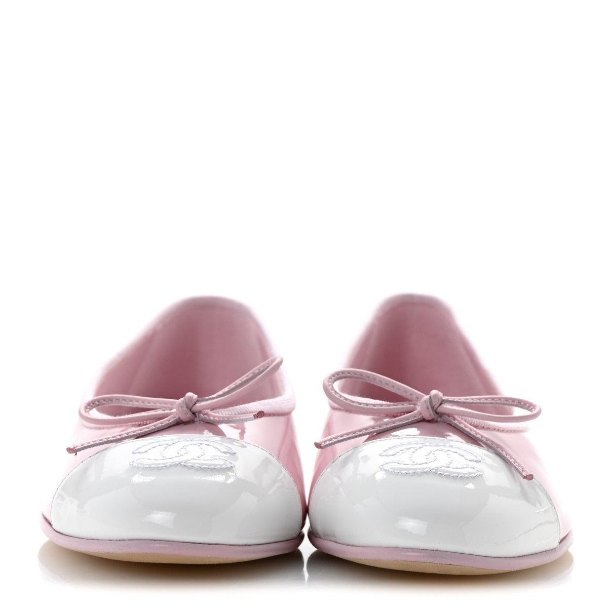 Patent Calfskin Cap Toe CC Ballerina Flats 36.5 Light Pink Dark Pink