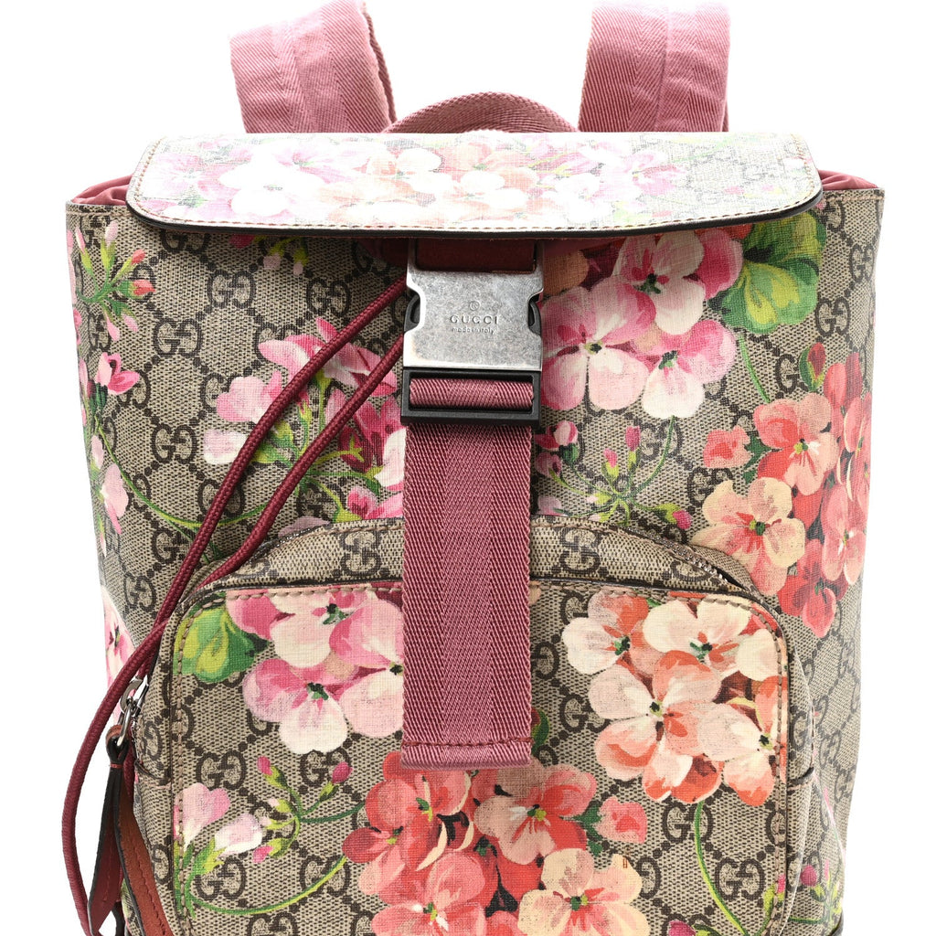 GG Supreme Monogram Blooms Small Single Buckle Backpack Beige Multicolor Dry Rose