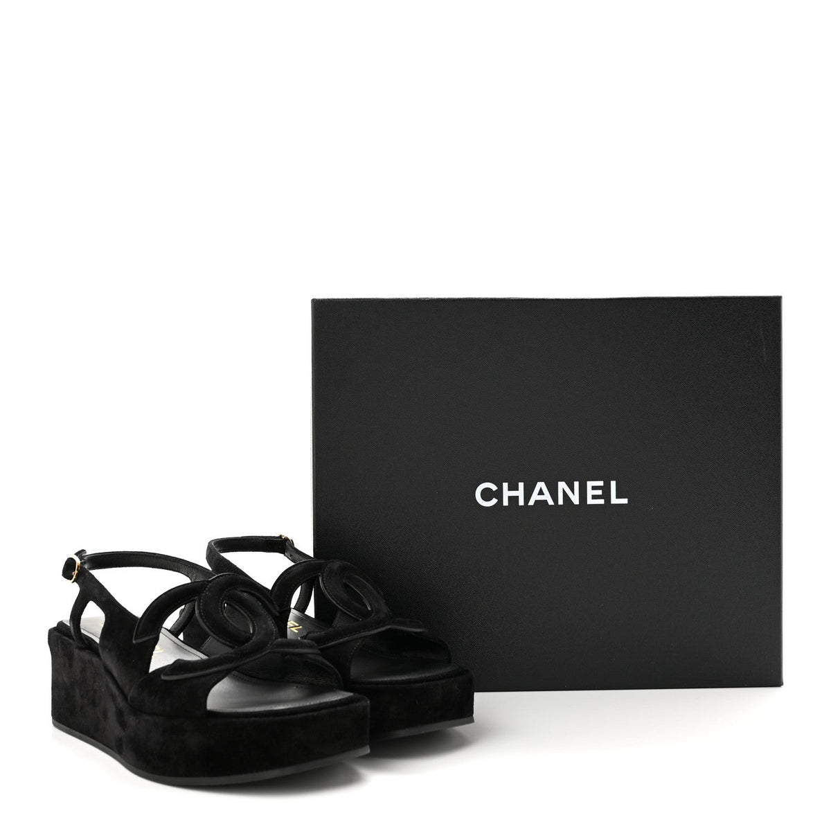 Suede Calfskin Platform CC Sandals 35 Black