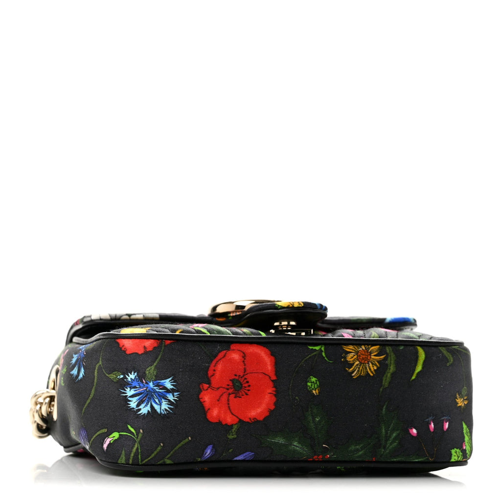 Silk Matelasse Floral Mini GG Marmont Top Handle Bag Black