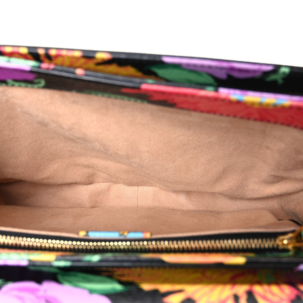X KEN SCOTT New Shangai Calfskin Jenny Floral Print Horsebit 1955 Shoulder Bag Black Pink