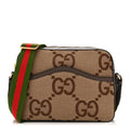 Monogram Jumbo GG Textured Dollar Calfskin Web Messenger Shoulder Bag Camel Ebony New Acero