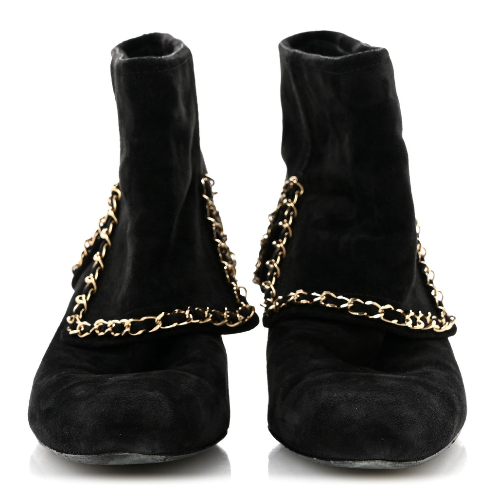 Suede Calfskin Chain CC Short Boots 38 Black