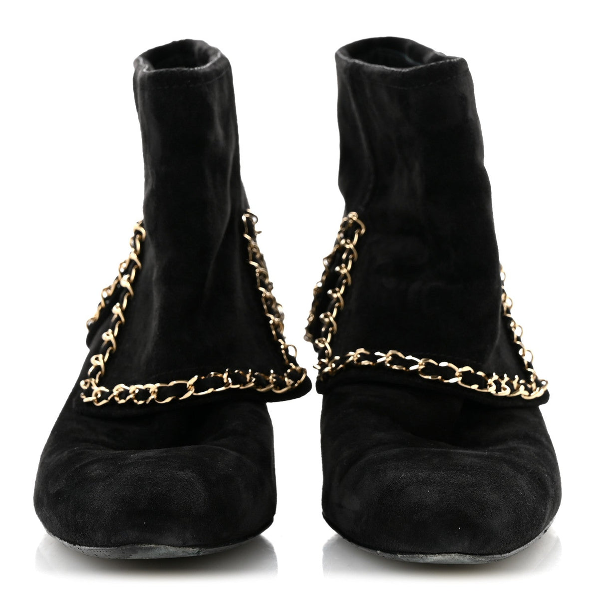 Suede Calfskin Chain CC Short Boots 38 Black