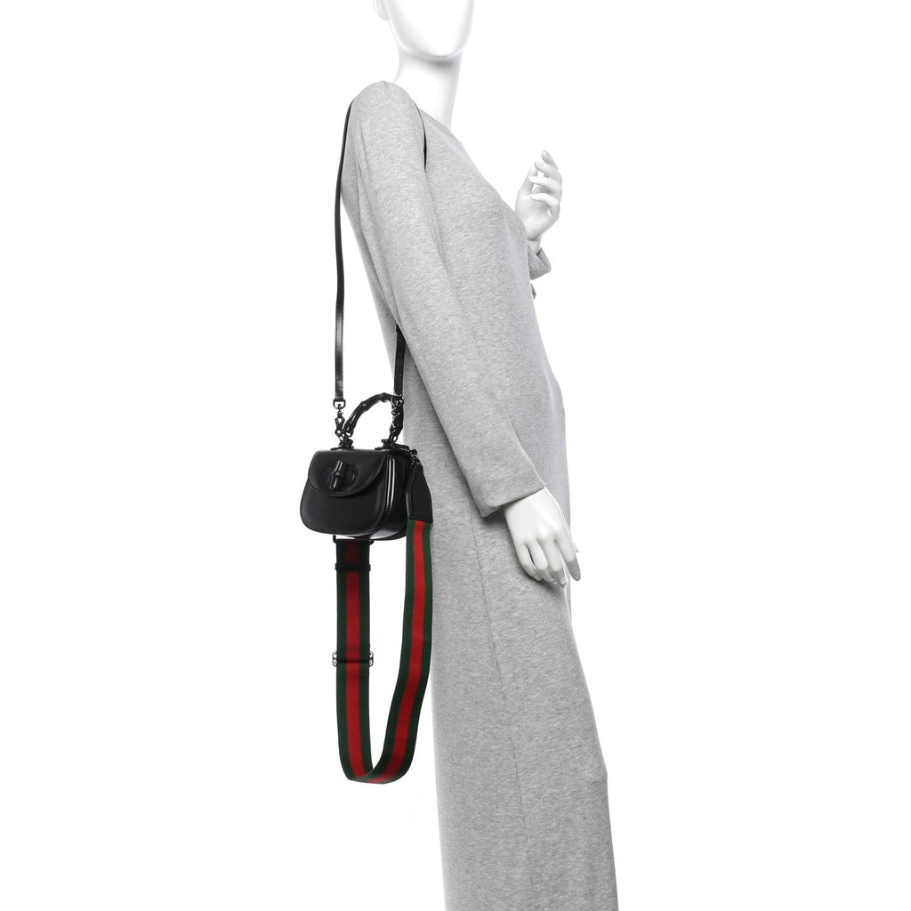 Boarded Dyana Lux Calfskin Web Monochrome Small Bamboo 1947 Top Handle Bag Black