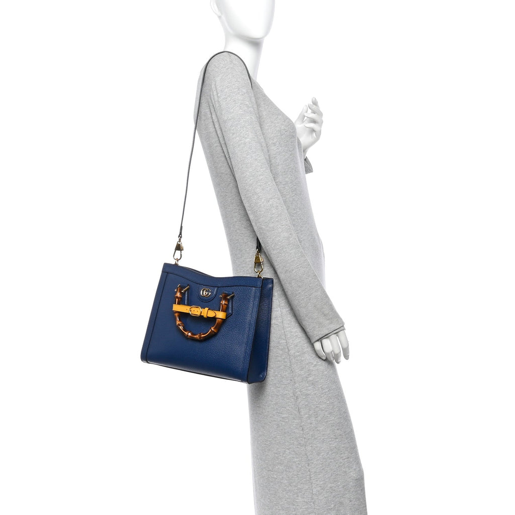 Textured Dollar Calfskin Web Small Diana Tote Bag Royal Crop