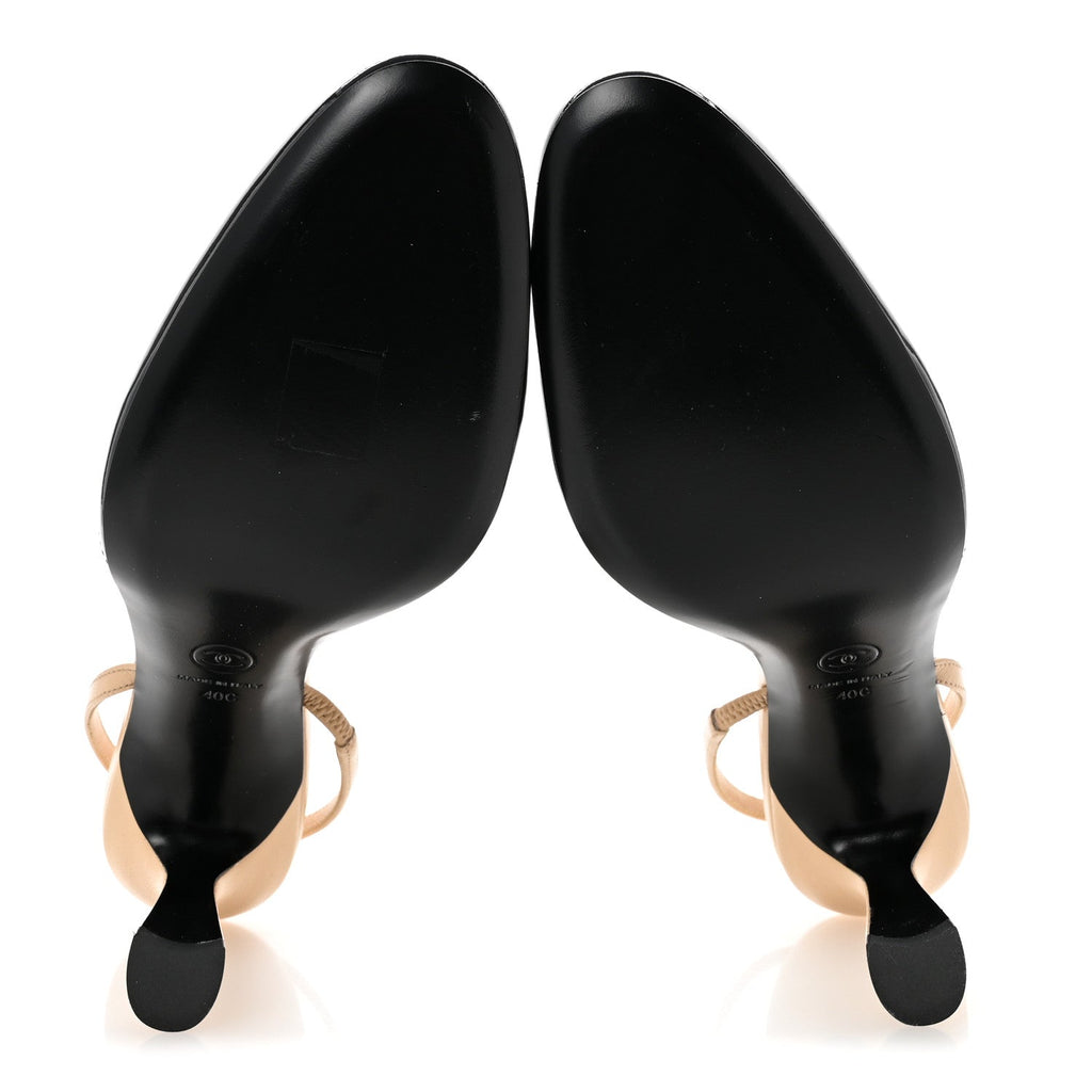 Patent Lambskin Gabrielle Slingback Pumps 40 Beige Black