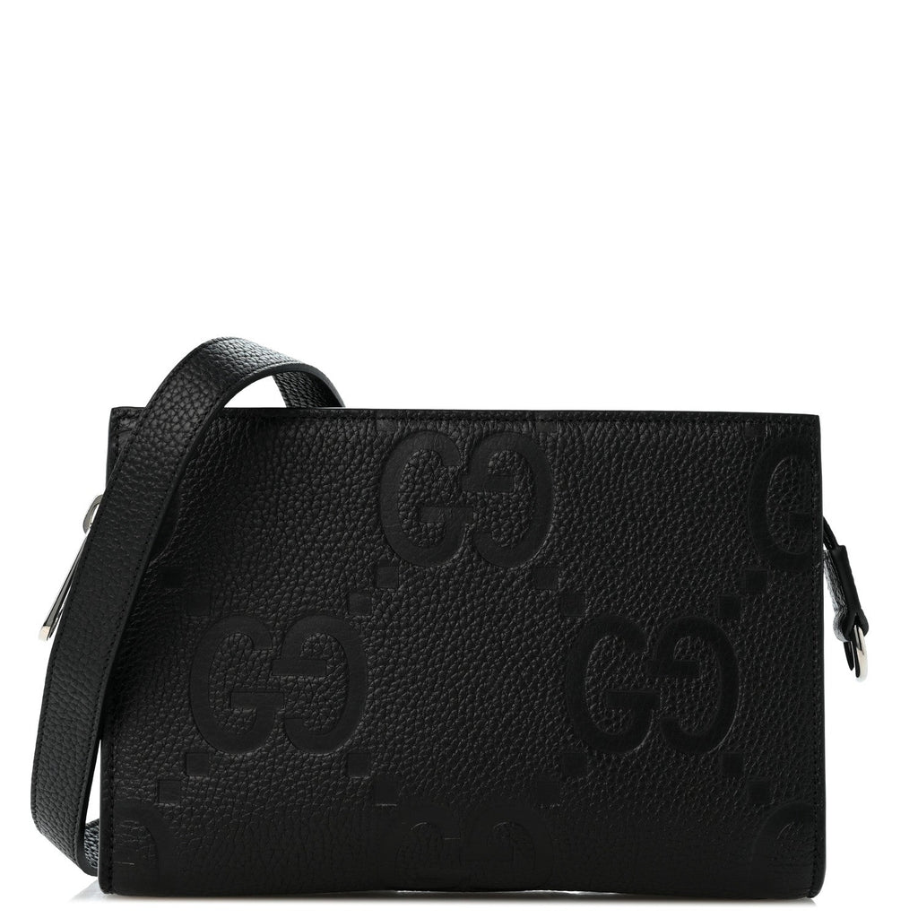 Monogram Jumbo GG Textured Dollar Calfskin Crossbody Bag Black