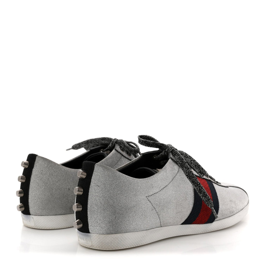 Glitter Fabric Studded Web Mens Sneakers 9 Silver