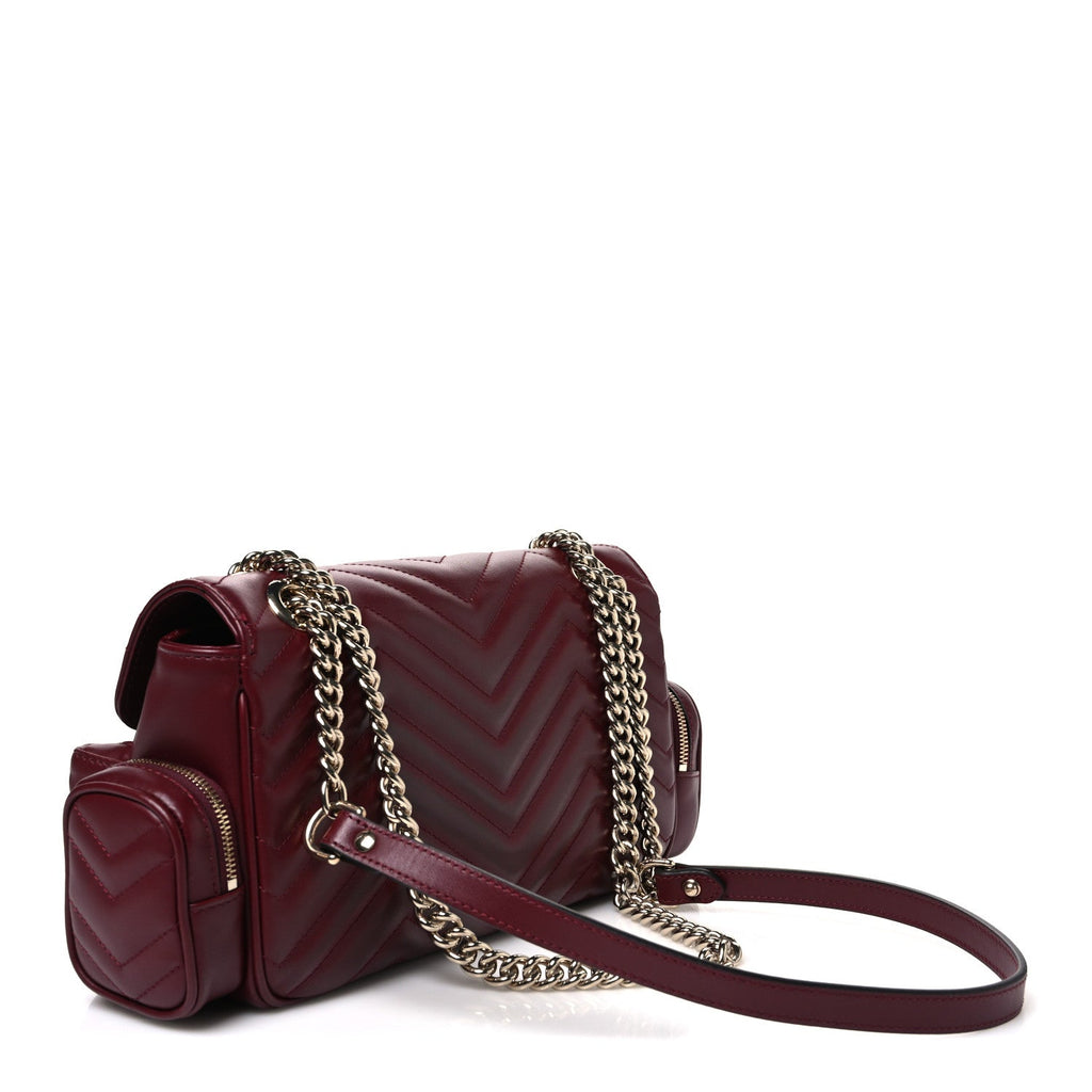 Calfskin Matelasse Small GG Marmont Multi Pocket Shoulder Bag Rosso Ancora
